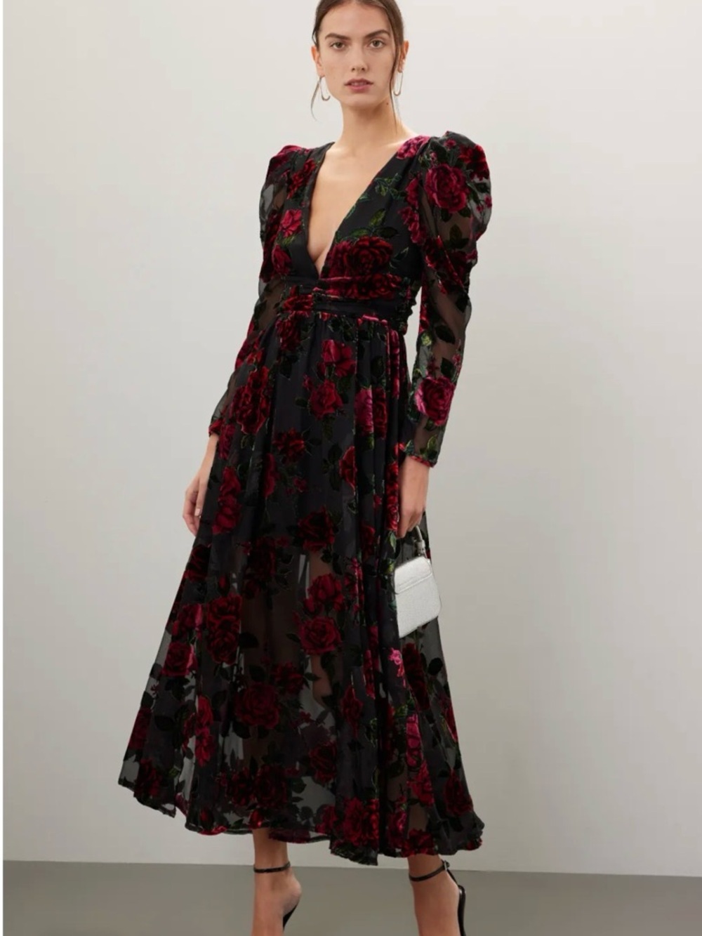 Rachel Parcell Women's Black & Burgundy Floral Velvet Burnout Maxi Dress
